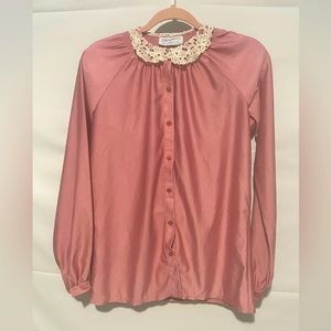 Vintage Ship’n Shore Pink Lace Collared Blouse